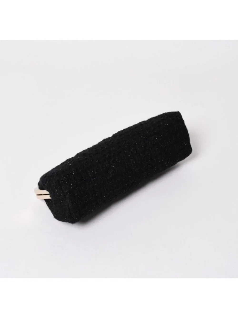 Chanel Clutch Pouch CC Logo Tweed Kiss Lock Black Gold